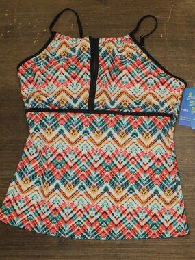Blue Country 2 In 1 Keyhole Tankini Swim Top Jadesea Zigzag Zest Xl Sz XL